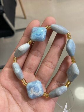 Blue Coral Stone Beaded Stretch Bracelet - Unbranded